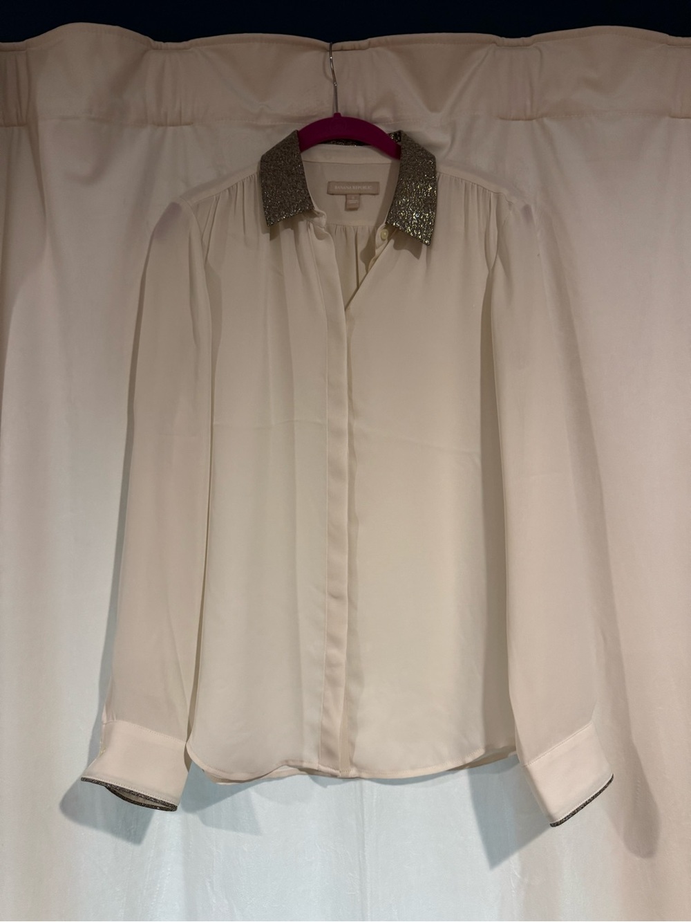 Banana Republic Cream Blouse with Metallic Collar and Accents